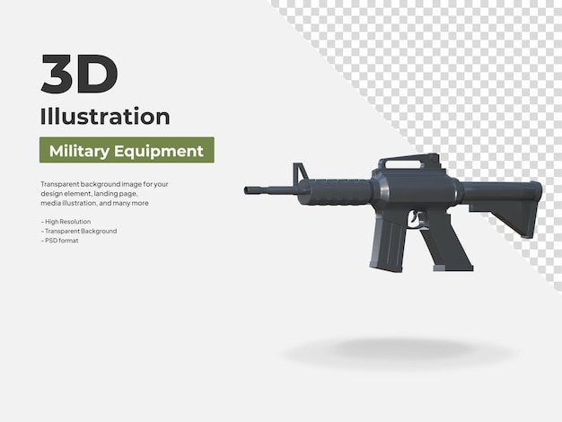 Ilustración de equipo militar de icono 3d de rifle de asalto