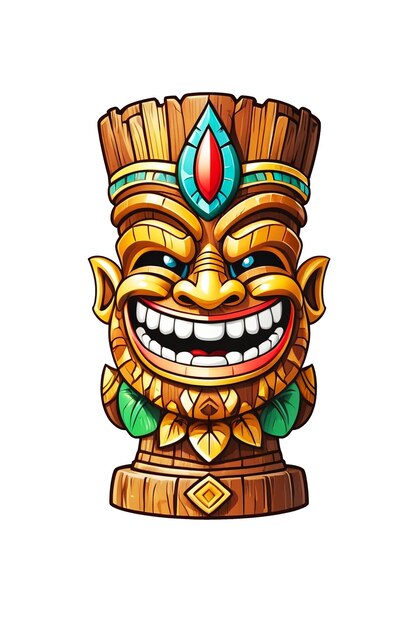 Ilustración de una estatua de tiki de madera aislada sobre un fondo transparente