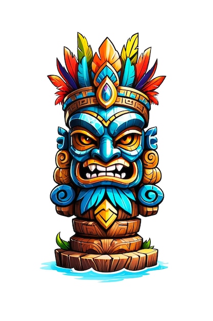 PSD ilustración de una estatua de tiki de madera aislada sobre un fondo transparente