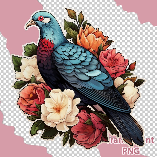 Ilustración estética de palomas florales en un fondo transparente de arte vectorial colorido