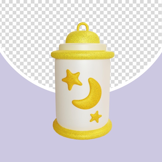 Ilustración estilizada 3D de linterna con motivo de luna y estrella