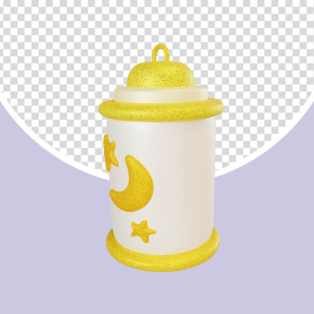 Ilustración estilizada 3D de linterna con motivo de luna y estrella