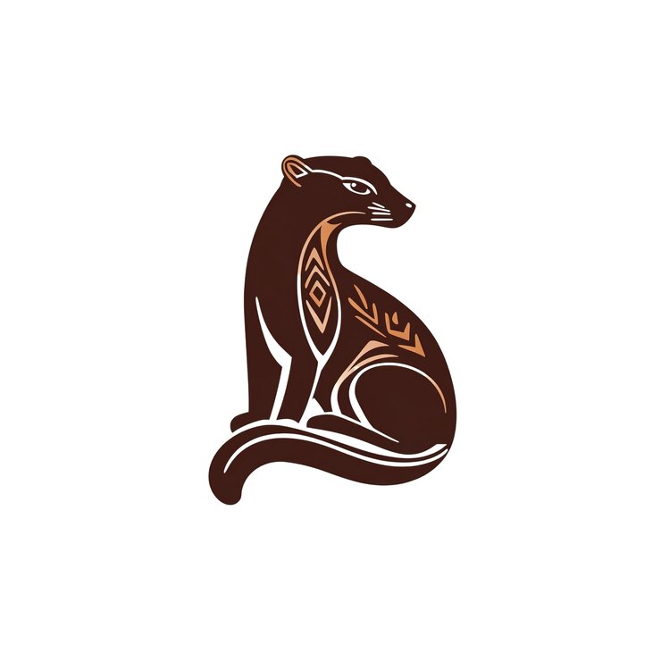 PSD ilustración estilizada de gato civeta marrón con diseño tribal