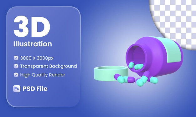 Ilustración estilizada de medicina derramada en 3D