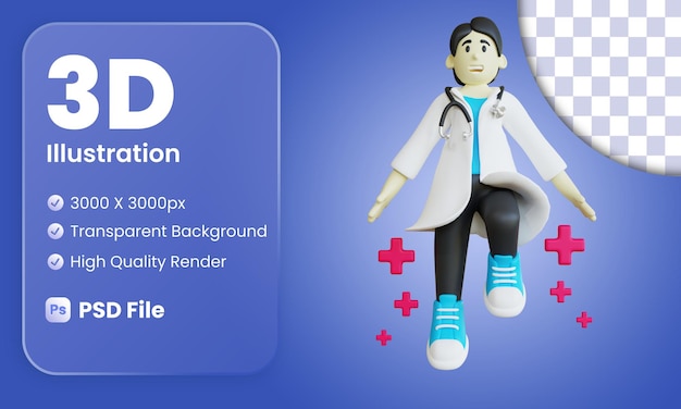 PSD ilustración estilizada del médico volador 3d