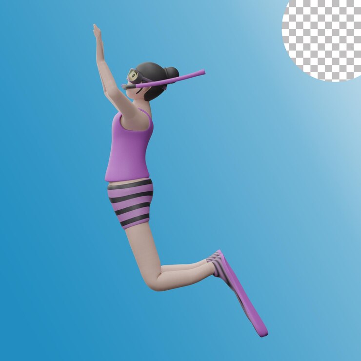 Ilustración de estilo cuesta arriba de snorkel femenino 3d