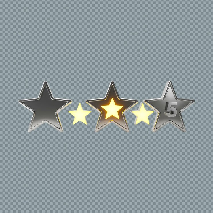 PSD ilustración de estrellas de calificación con algunas llenas y otras vacías en una cuadrícula transparente png