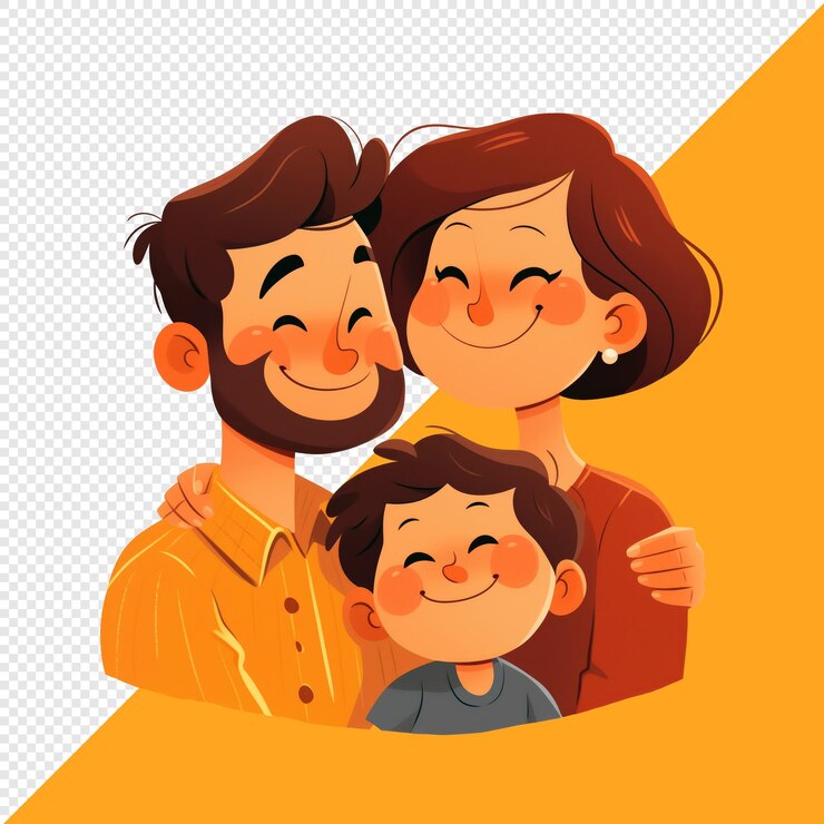 PSD ilustración de una familia feliz y positiva