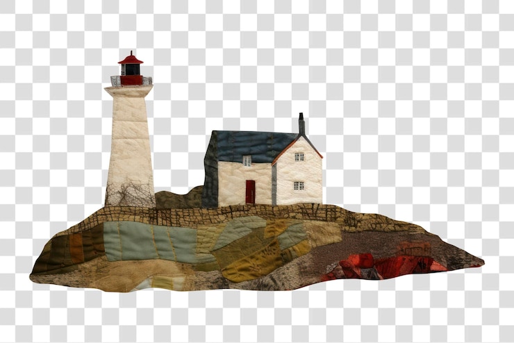 PSD ilustración de faro rústico y cabaña