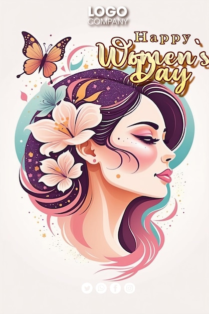 PSD ilustración del feliz día de la mujer retrato de perfil lateral de una cara femenina estilo antiguo