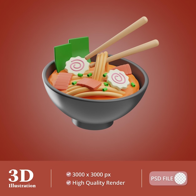 Ilustración de fideos ramen japoneses 3d