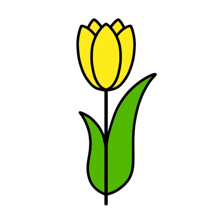 PSD ilustración de una flor de tulipán amarilla con contorno