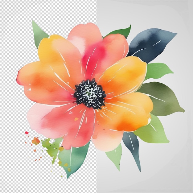 PSD ilustración floral en acuarela con colores vibrantes y fondo transparente