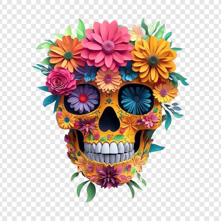 PSD ilustración floral del cráneo