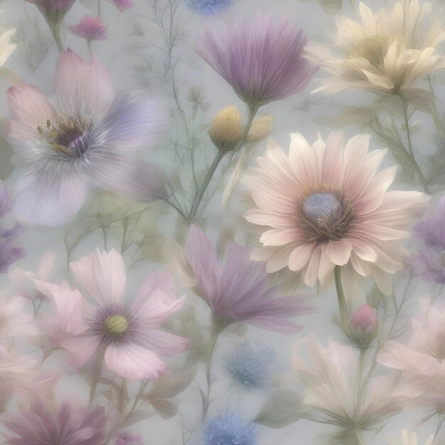 PSD ilustración de flores silvestres en colores pastel aigenerated
