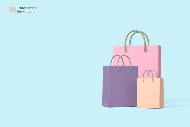 Ilustración de fondo pastel de representación 3d de bolsas de compras rosa