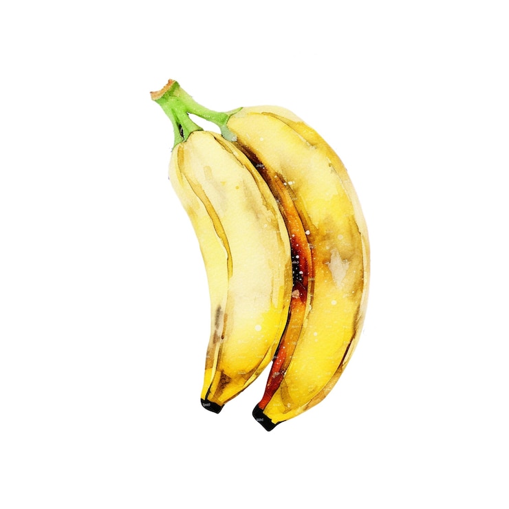 PSD ilustración de frutas de plátano de acuarela elemento de diseño de alimentos frescos dibujado a mano aislado en un blanco
