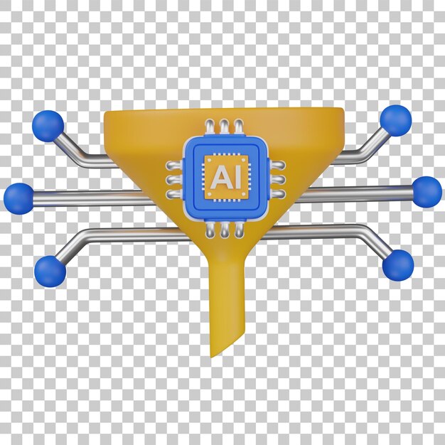 Ilustración futurista del filtro de datos de IA de renderización 3D