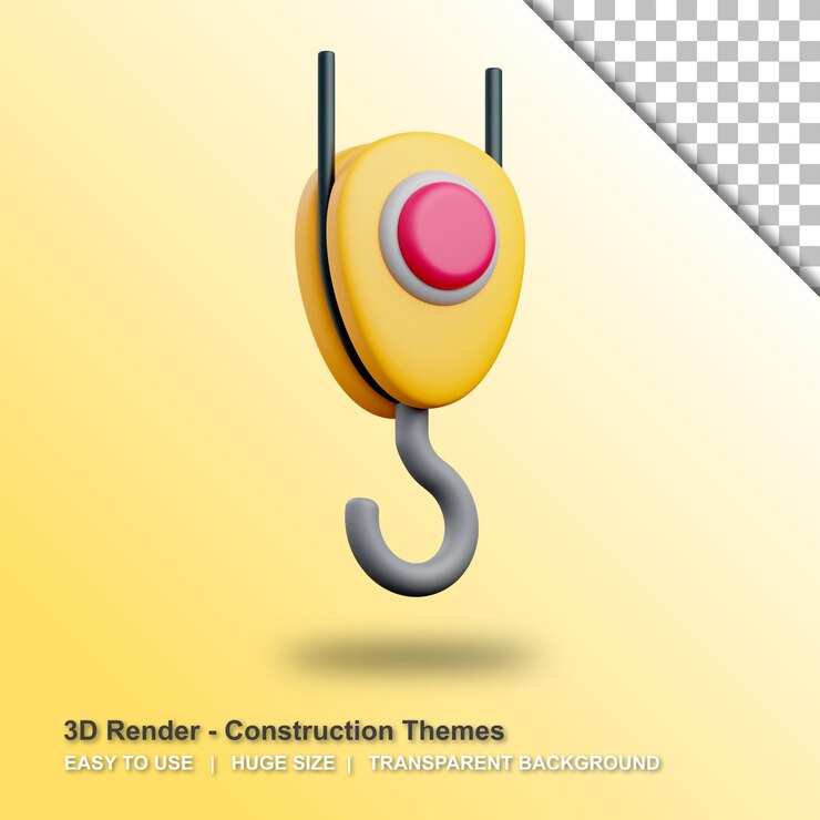 PSD ilustración de gancho de grúa 3d con fondo transparente