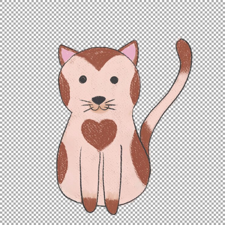 PSD ilustración de un gato con un corazón en el pecho de color marrón