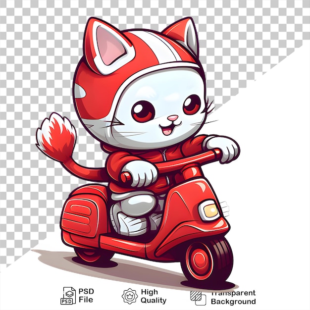 Ilustración de un gato montando una motocicleta aislado en un archivo png de fondo transparente