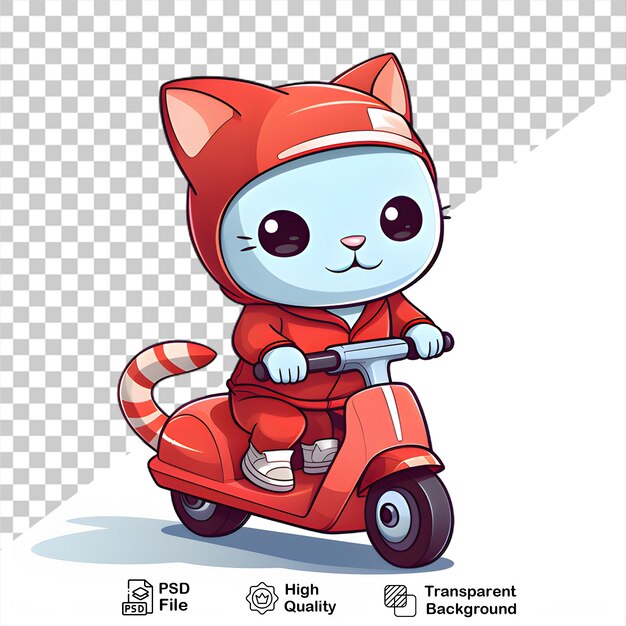 PSD ilustración de un gato montando una motocicleta aislado en un archivo png de fondo transparente