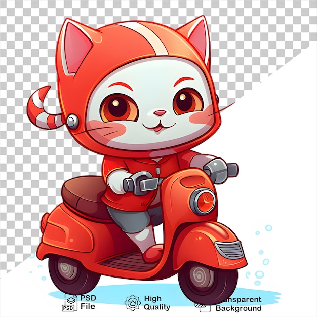 PSD ilustración de un gato montando una motocicleta aislado en un archivo png de fondo transparente