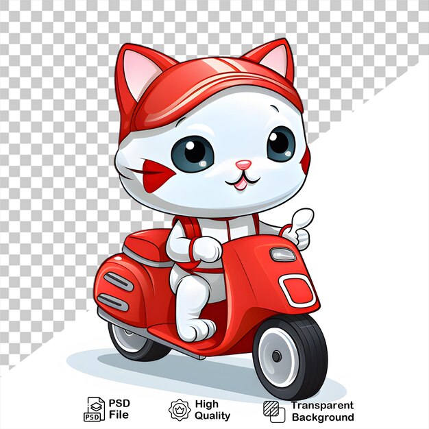 PSD ilustración de un gato montando una motocicleta aislado en un archivo png de fondo transparente