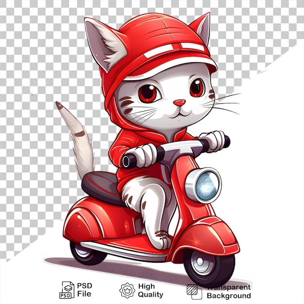 PSD ilustración de un gato montando una motocicleta aislado en un archivo png de fondo transparente