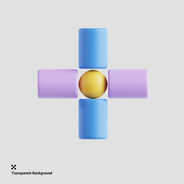 Ilustración geométrica 3D del símbolo más