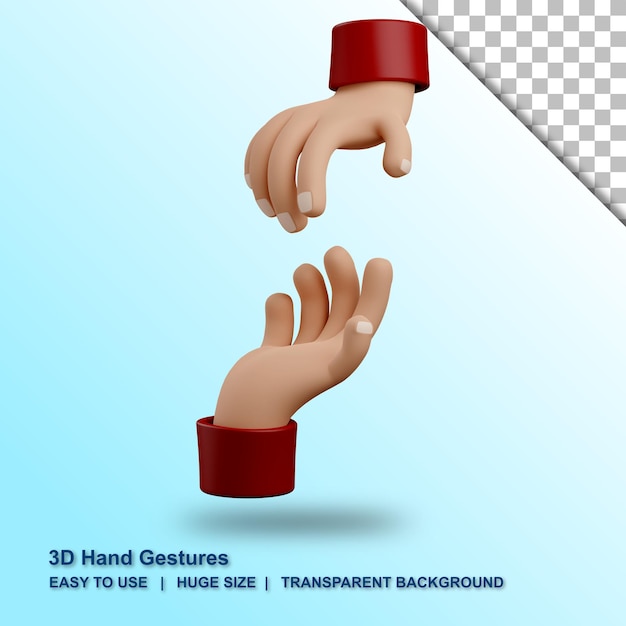 Ilustración de gesto de mano de cuidado 3d con diseño aislado