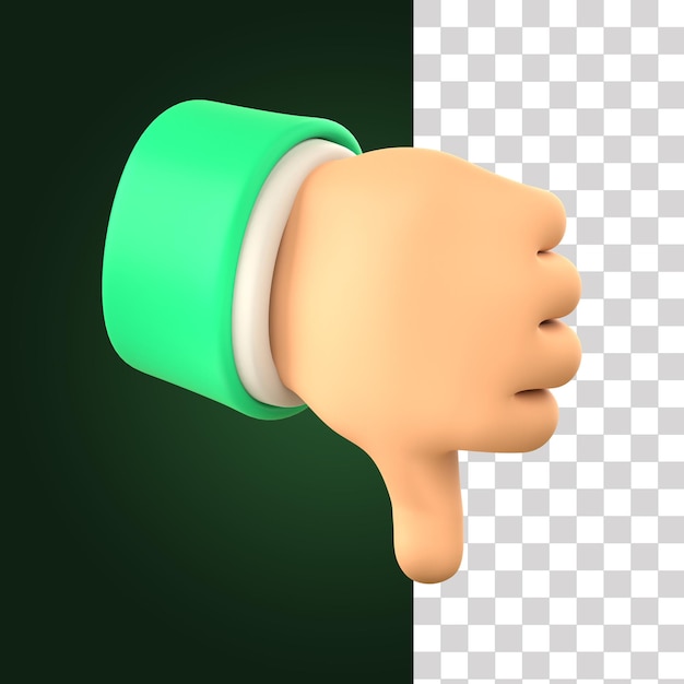 Ilustración de gesto de mano con pulgar hacia abajo 3D