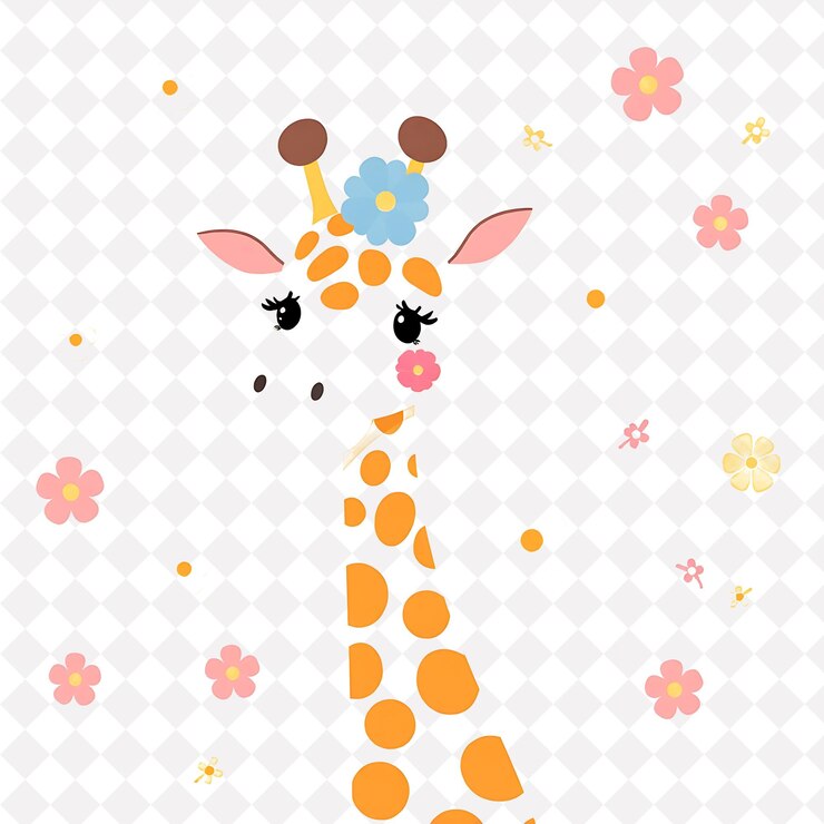 PSD ilustración girafa dulce con patrones florales colocados al azar suave pastel diseño de color lindo obj
