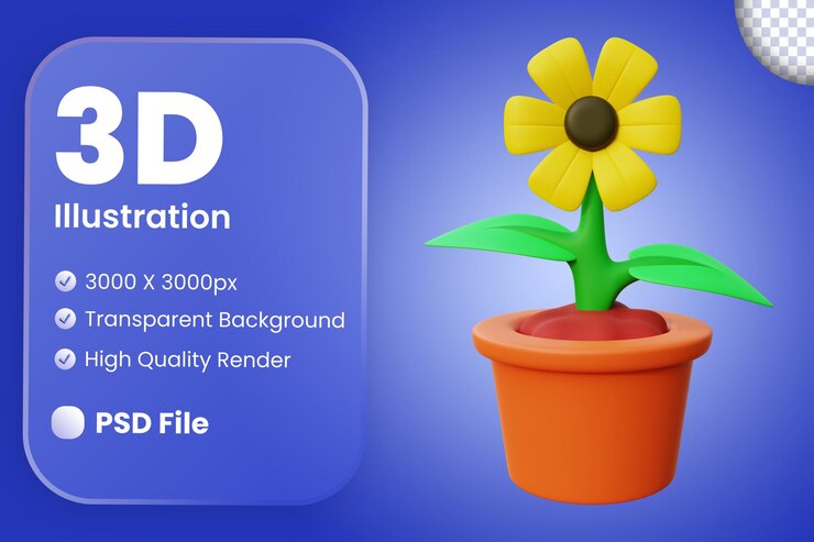 PSD ilustración de girasol 3d