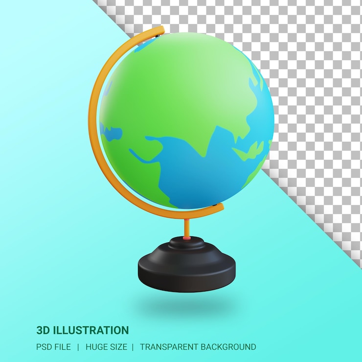 PSD ilustración de globo terráqueo 3d con fondo transparente