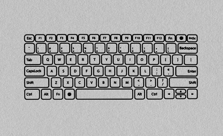 PSD ilustración gráfica minimalista de un diseño de teclado de computadora con detalles de contorno