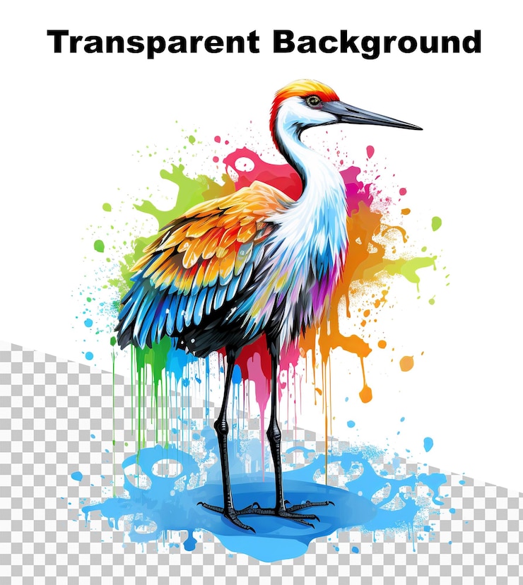 PSD una ilustración de una grulla que grita en muchos colores en estilo acuarela