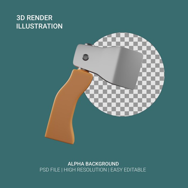 PSD ilustración del hacha de renderización 3d