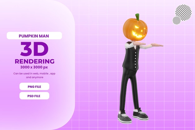 Ilustración de halloween de hombre calabaza 3d premium psd