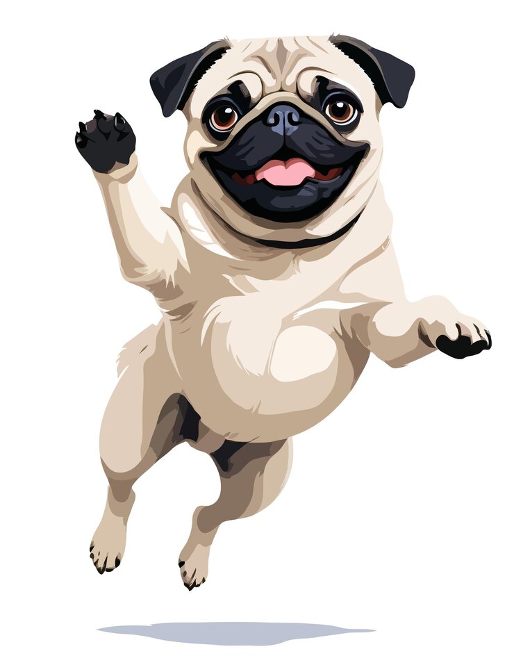 PSD ilustración de happy playful fun pug saltando en el aire