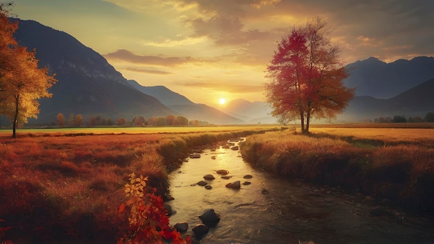 PSD ilustración de un hermoso paisaje de otoño
