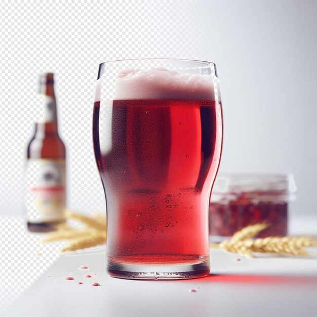 PSD ilustración hiperrealista botella de vidrio con lúpulo cerveza artesanal bebida aislada fondo transparente