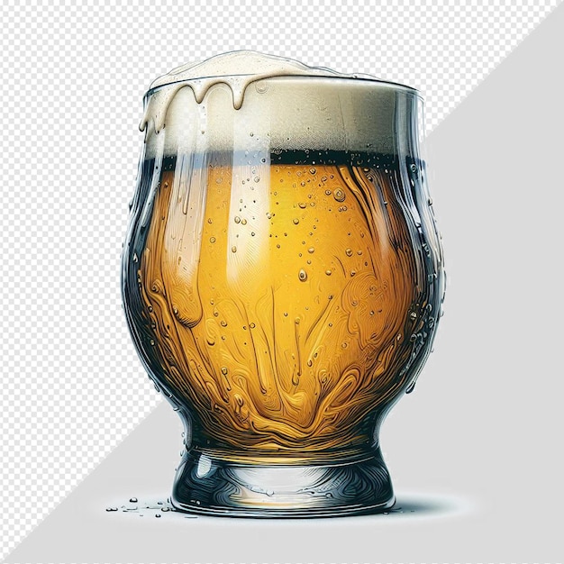 PSD ilustración hiperrealista botella de vidrio con lúpulo cerveza artesanal bebida aislada fondo transparente