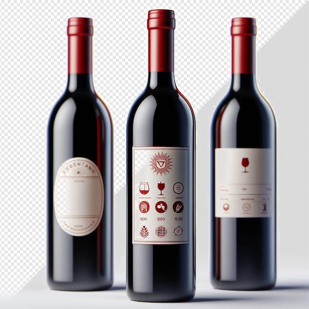 PSD ilustración hiperrealista de la botella de vino tinto más fino aislada en una maqueta de fondo transparente