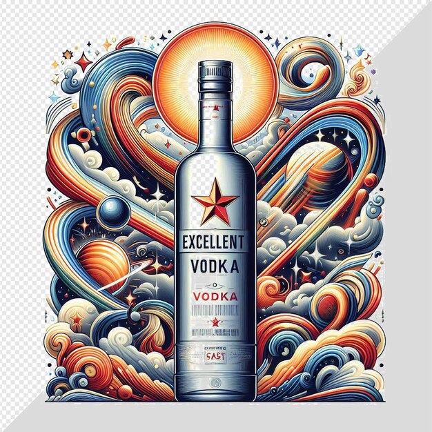 PSD ilustración hiperrealista de la botella de vodka más fina aislada en una maqueta de fondo transparente