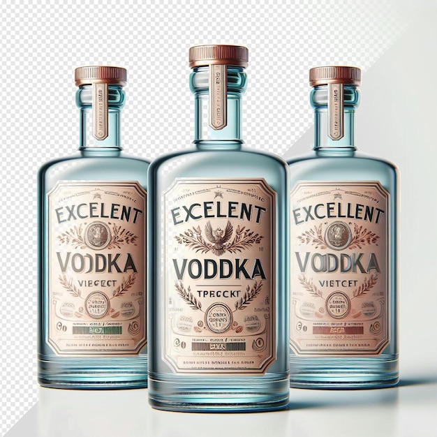 PSD ilustración hiperrealista de la botella de vodka más fina aislada en una maqueta de fondo transparente