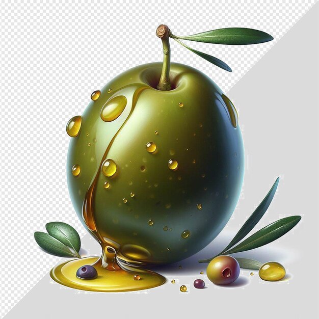 PSD ilustración hiperrealista de frutas de flor de olivo verde negro aisladas con fondo transparente