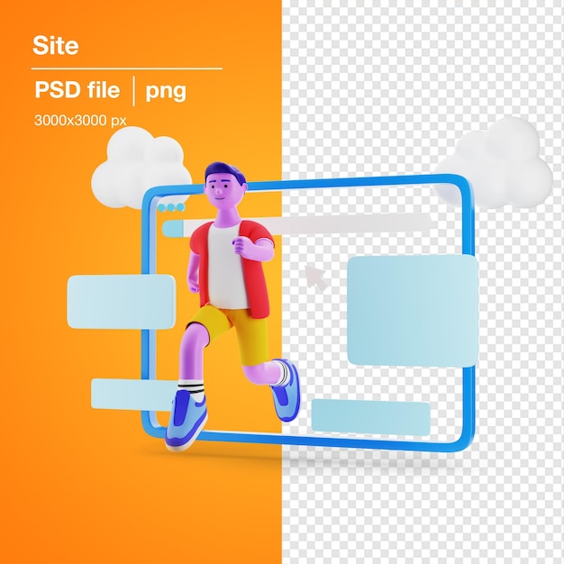 PSD ilustración de hombre 3d formulario de salida sitio web diseño de interfaz de usuario psd png editable para póster de marketing en redes sociales