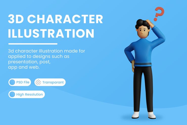 PSD ilustración de hombre de negocios 3d de un hombre pensando en una idea psd premium