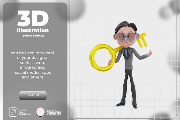 Ilustración de hombre de negocios de carácter Render 3D